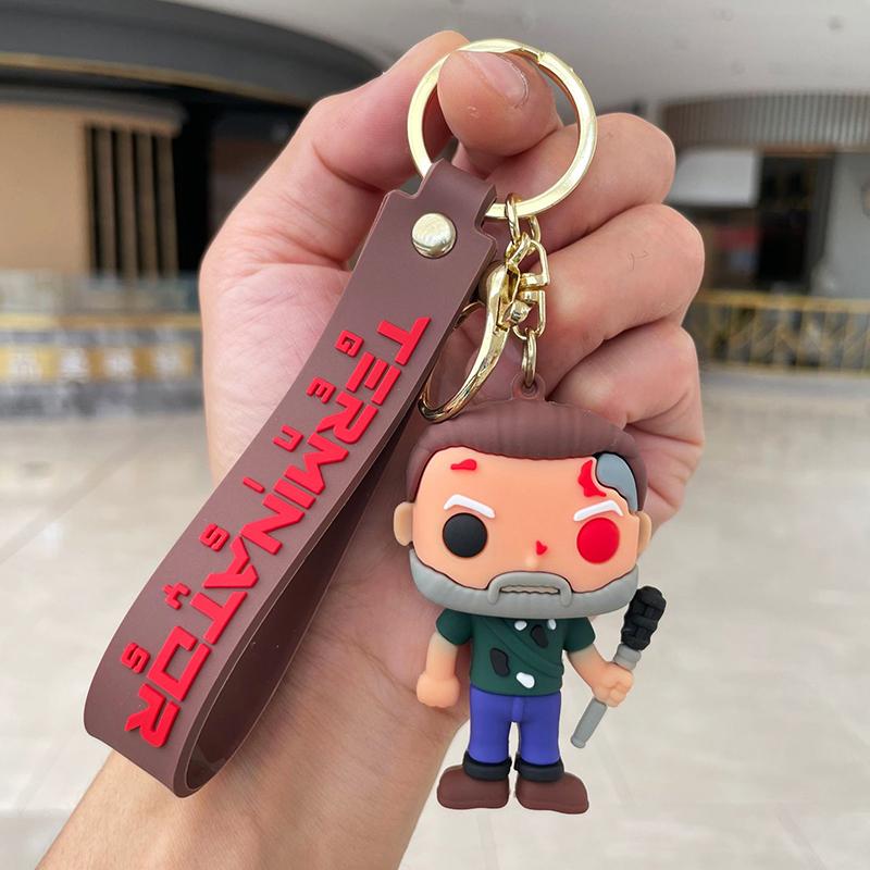 Porte-clés Terminator Eyeborg Harvester Figurine d'action Arnold Schwarzenegger Porte-clés PVC Pendentifs de sac à collectionner Jouets Modèle brown