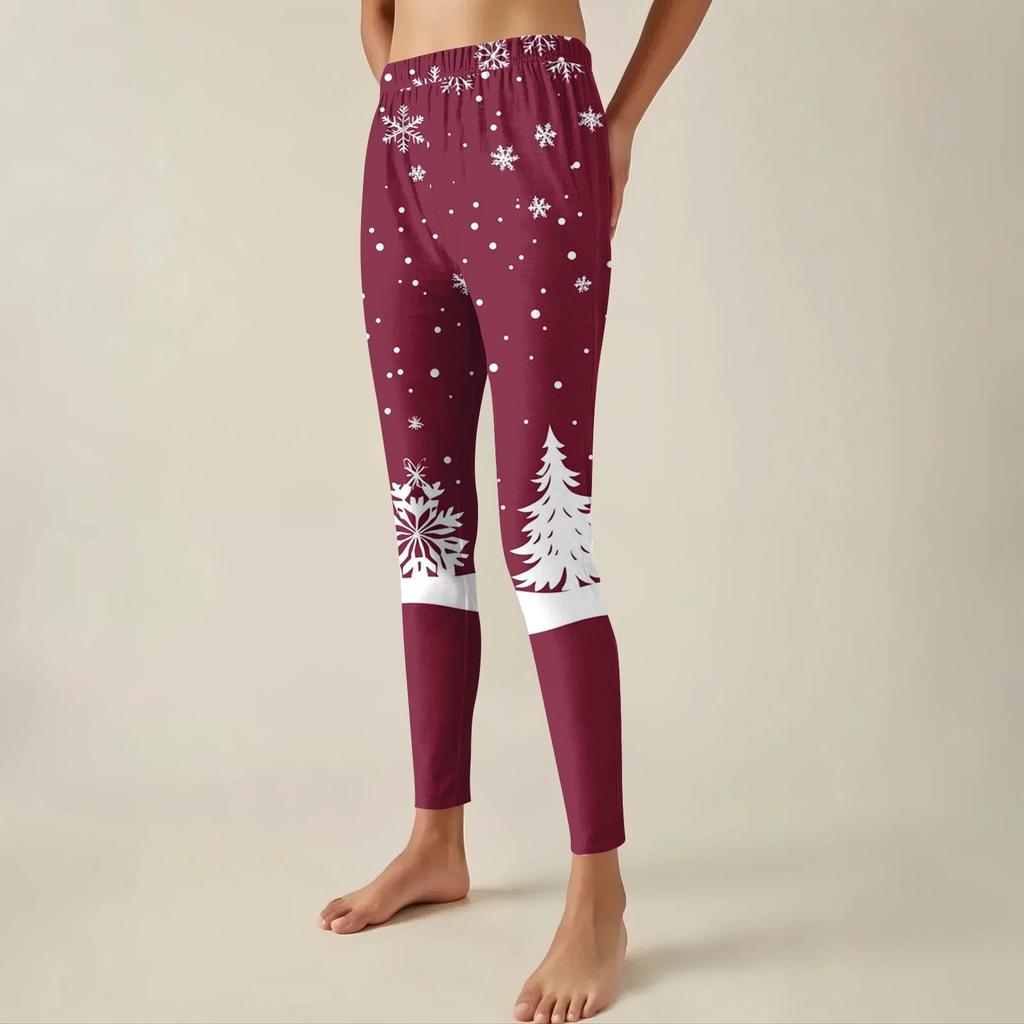 Women's Pants Christmas Printed Stretchy Soft Bottoms Casual Home Sleeping Pants