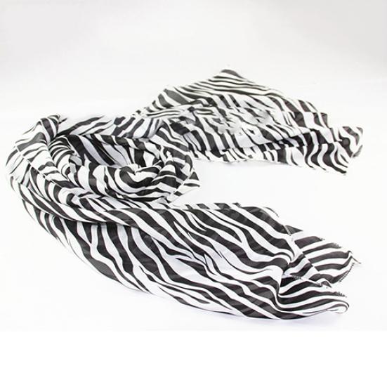 Women's Fashion Long Soft Comfortale Zebra Stripes Pattern Chiffon Shawl Scarf