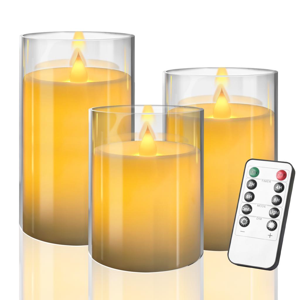 Flickering Flameless LED Pillar Candle Lights with Remote & Embedded Star String for Wishing Wedding Christmas Party Home Decor