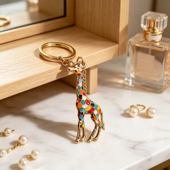 Keychain Pendant Zinc Alloy Texture Colorful Giraffe Charm Lightweight Portable Key Holder Backpack Bag Accessory