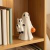 Resin Ghost Statues Halloween Figurines, Cute Spooky Statue Rustic Ornaments for Farmhouse Bookshelf Tabletop, Fall Garden Home Decoration Shelf