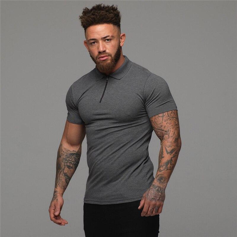 Muscleguys New Arrival Men Zip Polo Tees Cotton Fitness Polo T-Shirt  Fashion Brand Short Sleeve Gym Bodybuilding Clothing