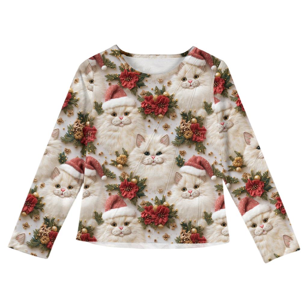 Girls' Long Sleeve Tee - Pleated Round Neck Casual Top