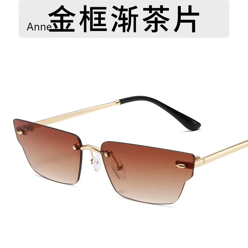 Retro Irregular Small Rectangle Women Sunglasses Fashion Rimless Clear Ocean Gradient Lens Shades UV400 Men Sun Glasses gafas
