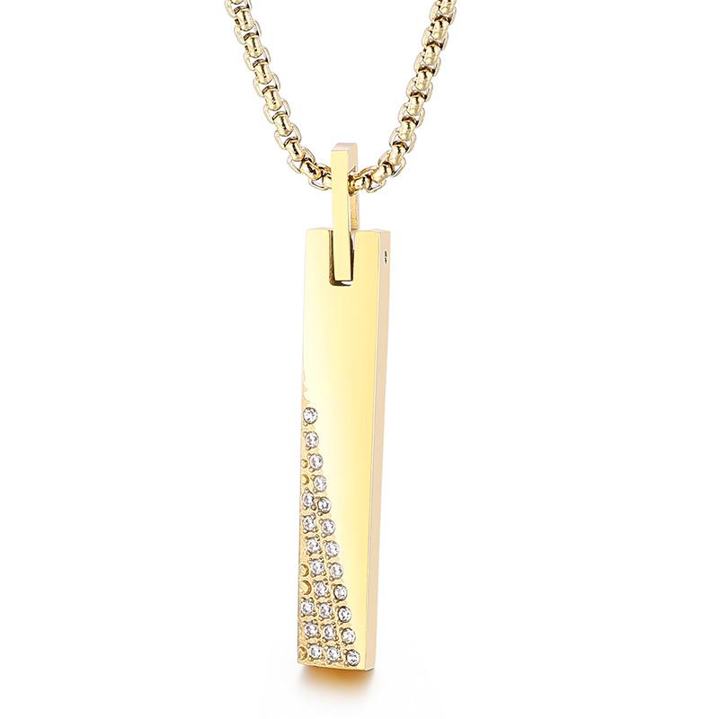 Hip Hop Gold Color Pendant Necklace Men's Women's Stainless Steel Cubic Zircon Charm Rock Jewelry Shiny Square Accessories