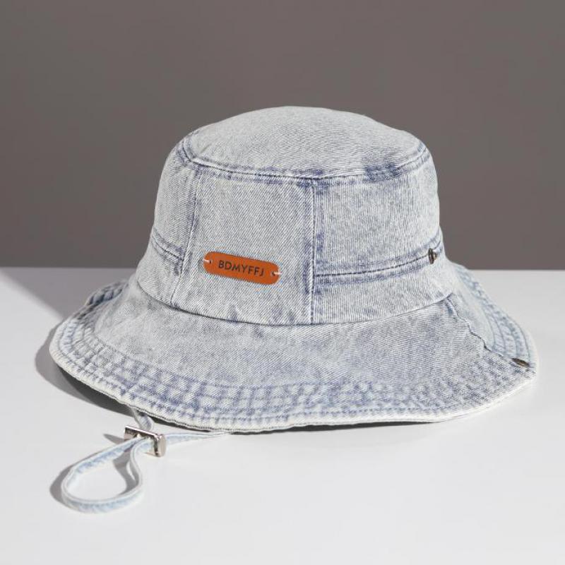 Vintage gewaschener Denim Fischerhut Damen Herren Unisex Breiter Rand Sonnenhut für Outdoor Wandern Strand Western Stil (Hellblau) Sonnenschirm