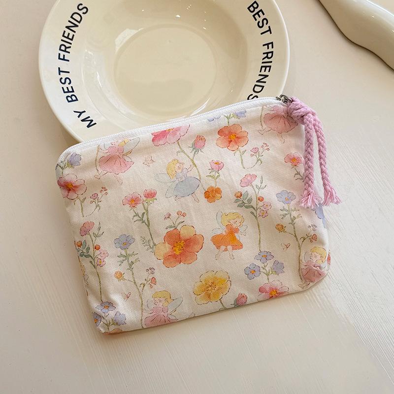 Mini-Baumwoll-Blumen-Organizer-Taschen für Damen, kleine Stoff-Kosmetik-Make-up-Tasche, kleine Geldbörse, Münzfach, Kinder-Kosmetiketui