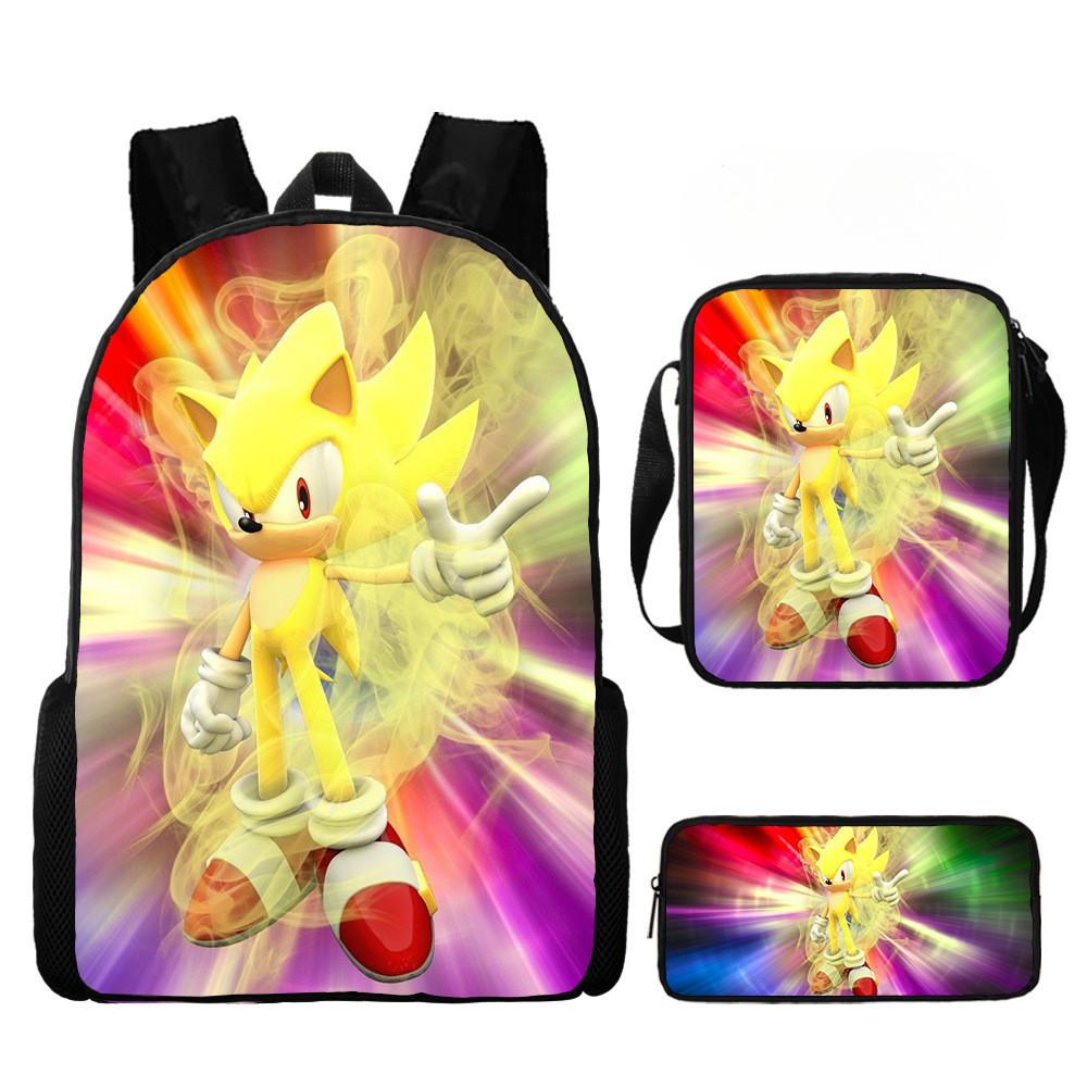 Sonic Cartoon School Bag Set With Oxford Fabric Breathable Lightweight For Kids School Use