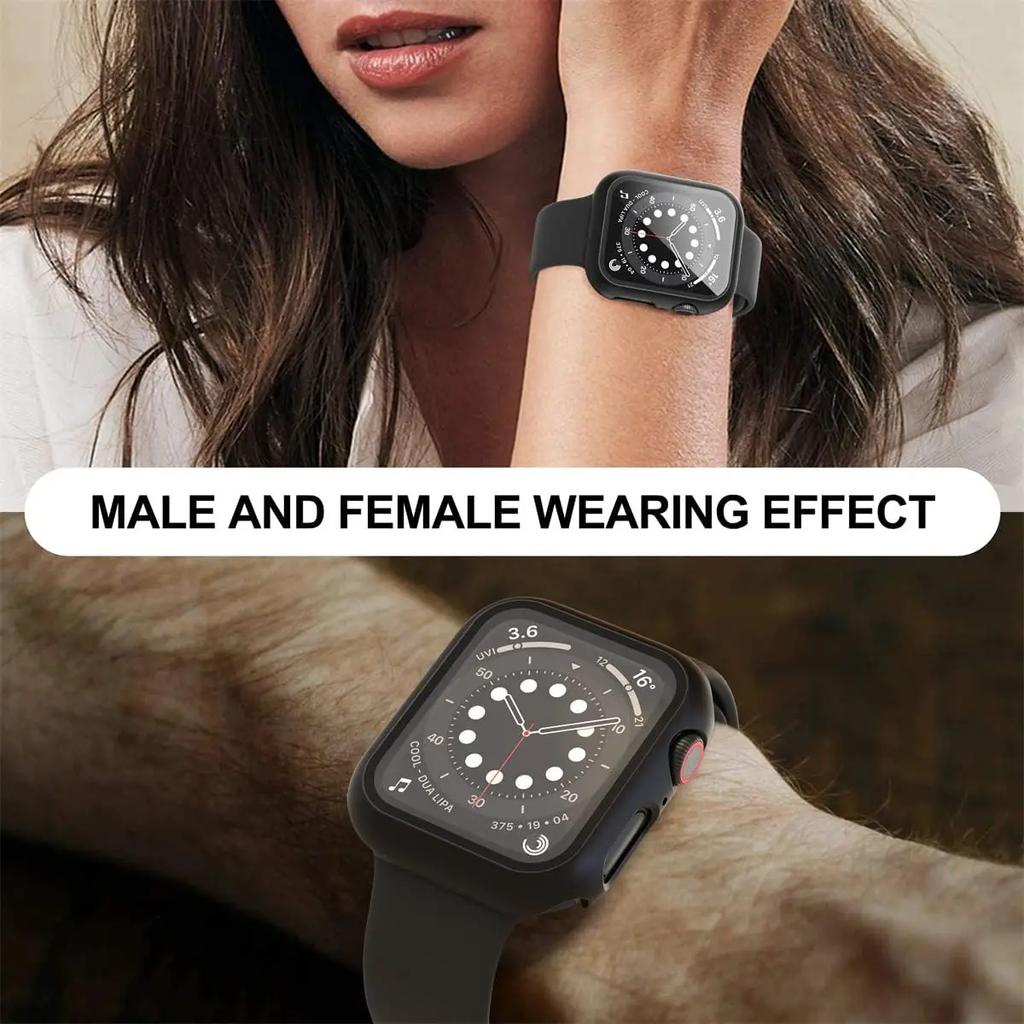 Gehärtetes Glas+Hüllen für Apple Watch Hülle 44mm 45mm 41mm 40mm Zubehör PC Displayschutz Abdeckung iwatch Serie 4/5/6/7/8/9/SE