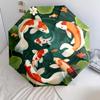 Teich- und Fischmuster, automatischer Klappschirm, tragbares und faltbares Design, 8 Schirmstäbe, ein Weihnachts- oder Geburtstagsgeschenk.