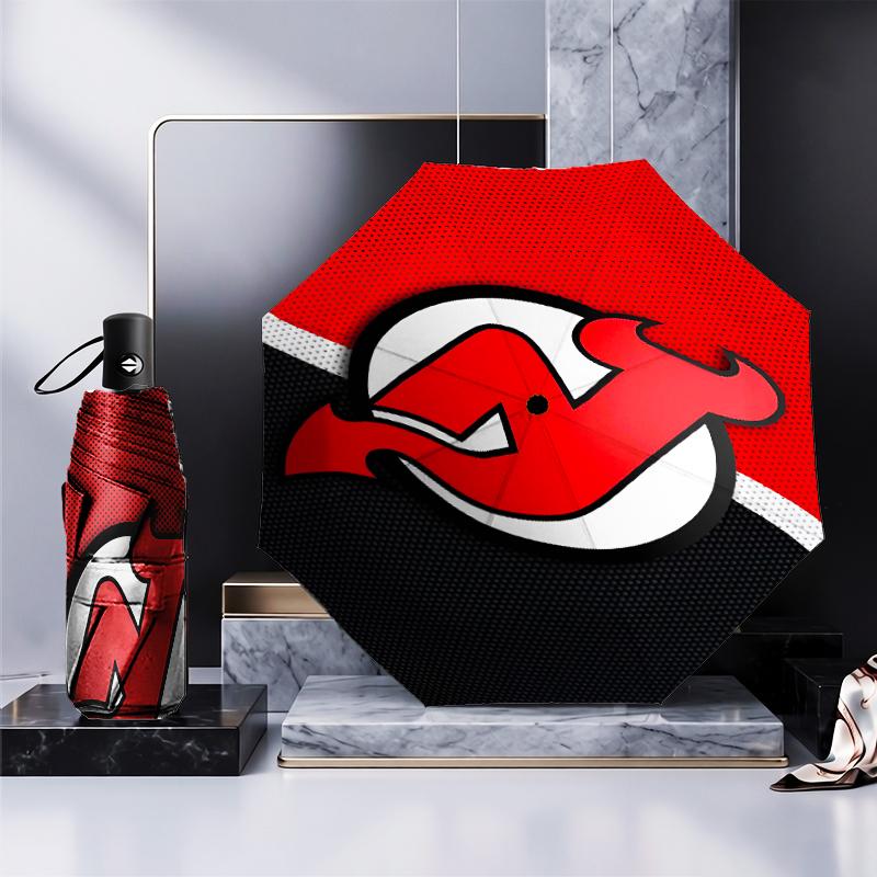 Jersey Devils Logo Umbrella Folding Umbrella, Automatic Umbrella 8-Frame for Travel, Camping Use Gift for Halloween Christmas