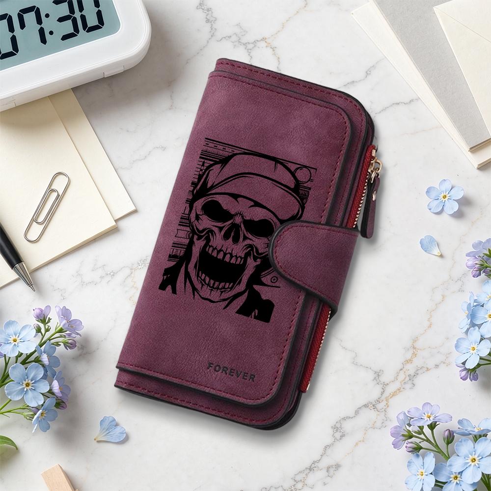 Gothic Skull Long Wallet Fashion Bifold Multi Card Slot Purse for Daily Use