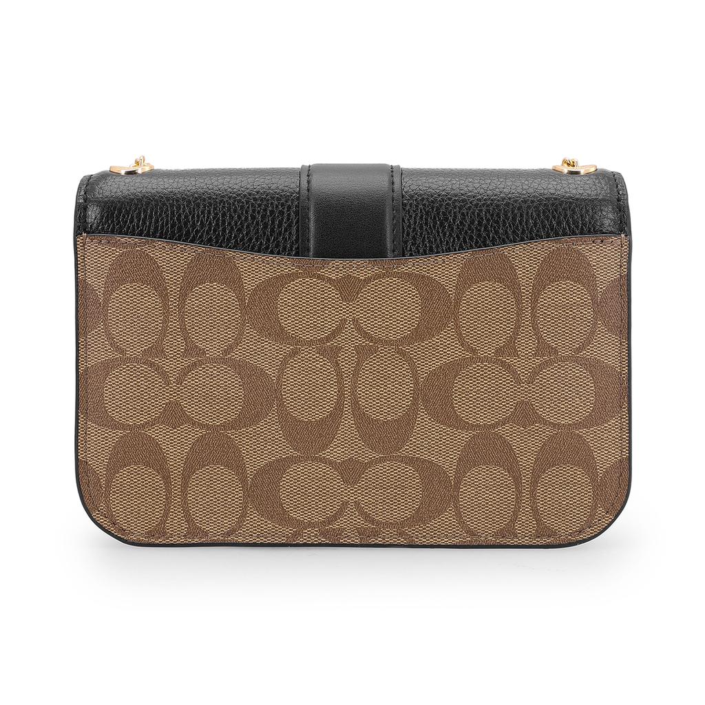 Coach Georgie 20 Chain Shoulder Bag With Turnlock Closure Coated Canvas And Leather Women Shoulder Bag Black Khaki Brown 7287-IMCBI