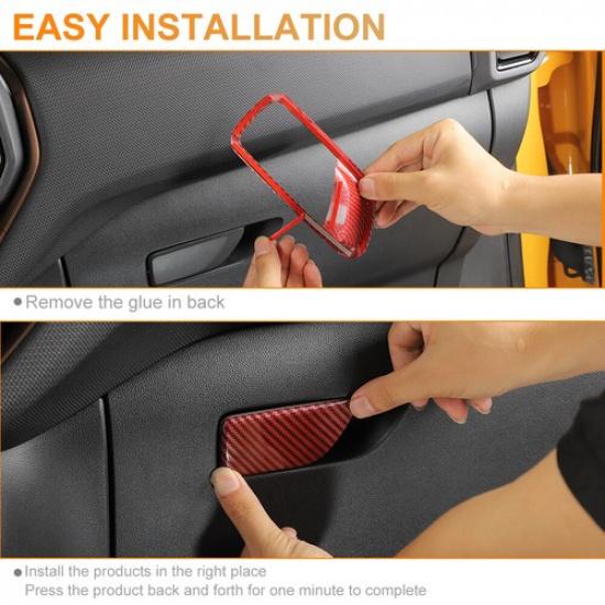 2XRed Carbon Fiber Co-pilot Storage Box Handle Trim For Ford Bronco Sport  +