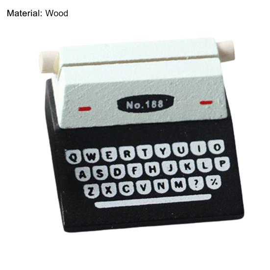 1Set 1:12 Miniature Typewriter Model Lightweight Multifunctional Wood Dollhouse Simulation Black Typewriter Shooting Props