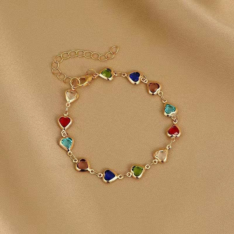 Vintage Creative Heart Shape Crystal Bead Gold- Bracelet With Love For Women Girl Birthday Party Jewelry Gift