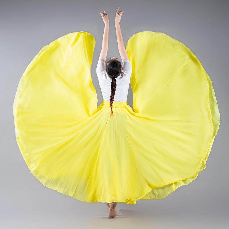 720° Chiffon Swing Skirt: High Waist, Ethnic Dance Red, Slimming Design