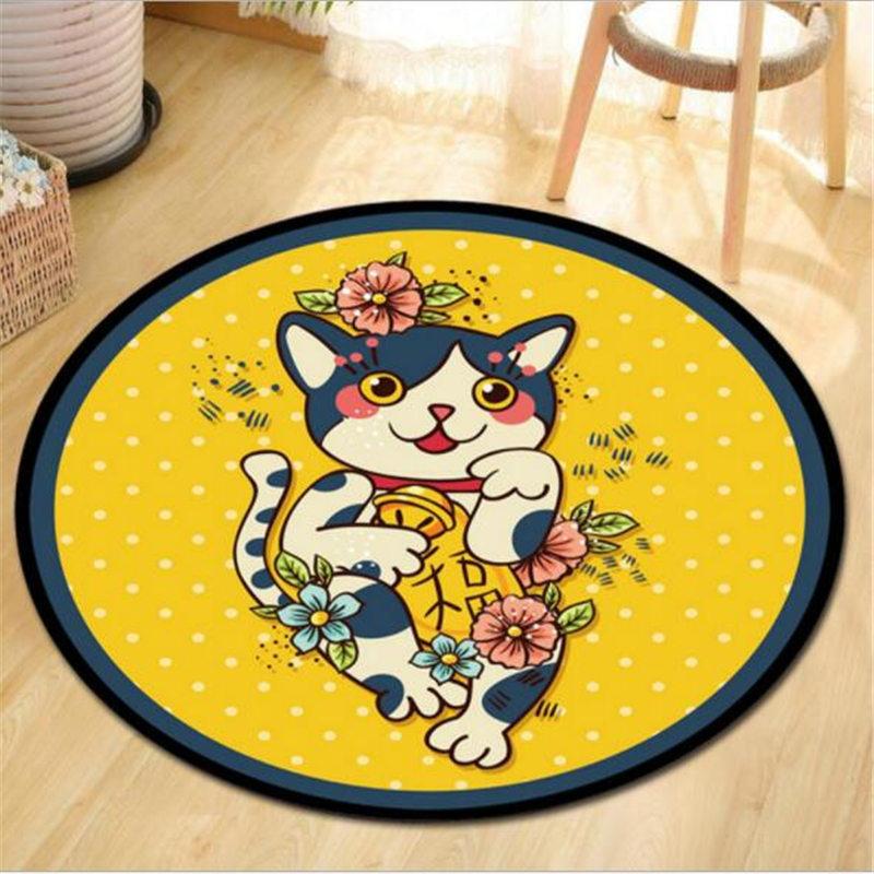 Living Room Bedroom Kids Room Rug Home Carpet Floor Door Mat Creative Cute Dog and Cat Round Rug