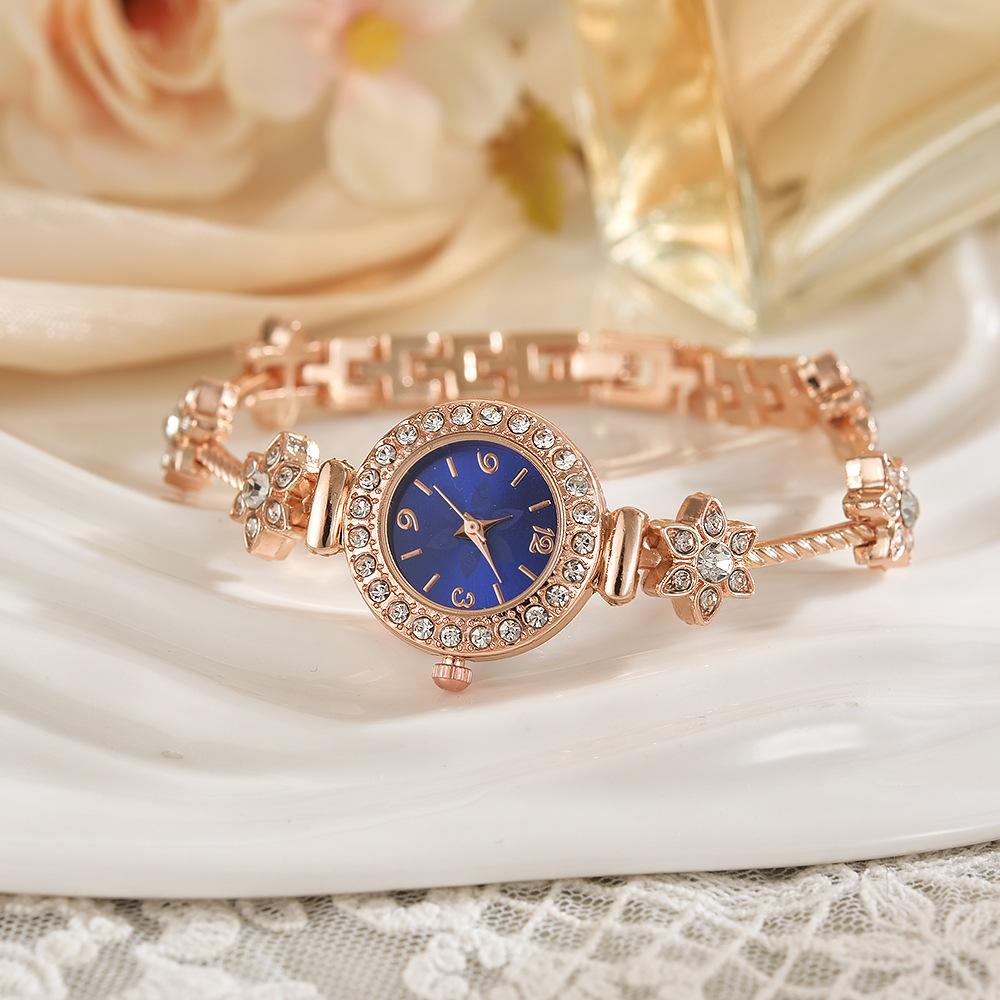 Steel Belt Full Drill Small Round Head Dial Watch Small Thin Belt High Value Digital Face Bracelet Watch