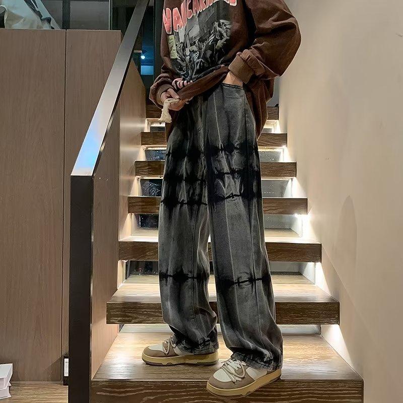 

JYL Mens Jeans Plaid Cropped Spring New Fashion Printed Drooping Floor-length Denim XXXL античний фуксії кольору