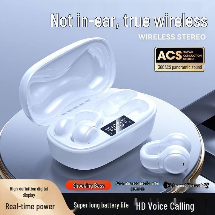 2025 Bone Conduction Wireless In-Ear Clip-On Earphones with Smart Display and Long Battery Life