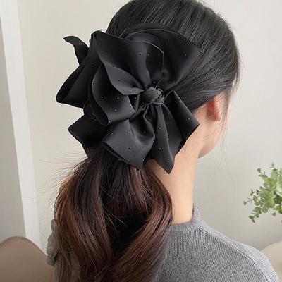 Black Large Bow Hair Claw For Women Girls Elegant Temperament Ponytail Shark Clip Fashion Hair Accessories Gift