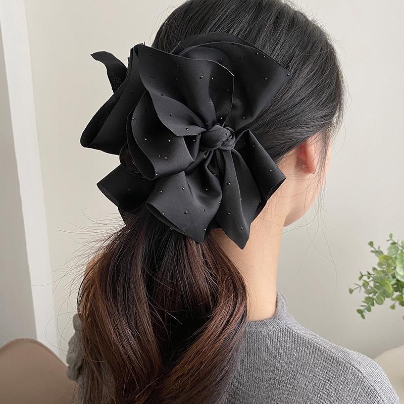 Black Large Bow Hair Claw For Women Girls Elegant Temperament Ponytail Shark Clip Fashion Hair Accessories Gift