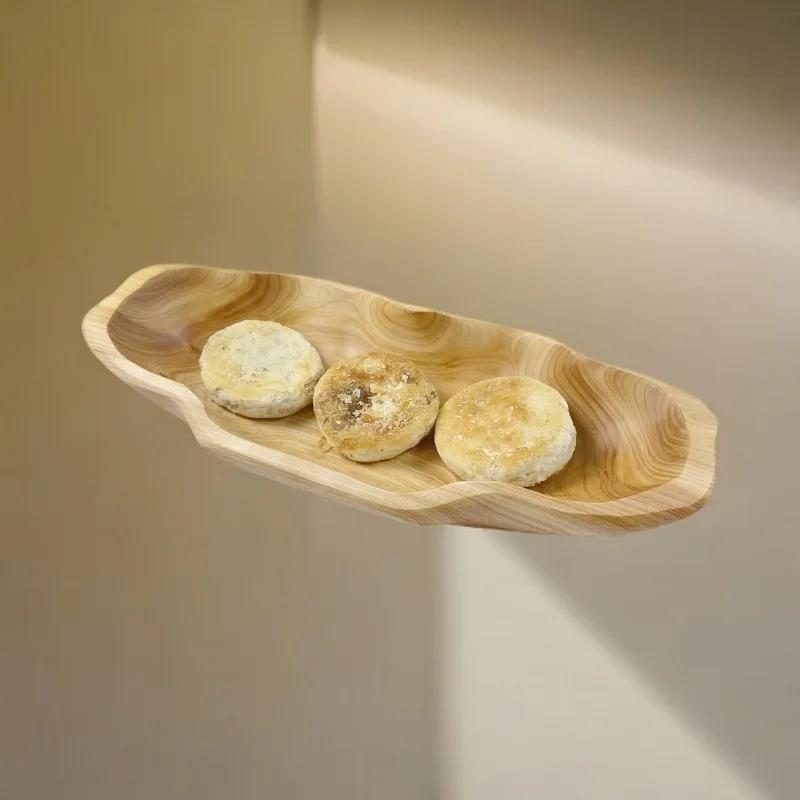 1pcs Solid Wood Snack Tray - Multi-Purpose Fruit Nut Dessert Platter Rustic Serving Bowl for Party Home Kitchen