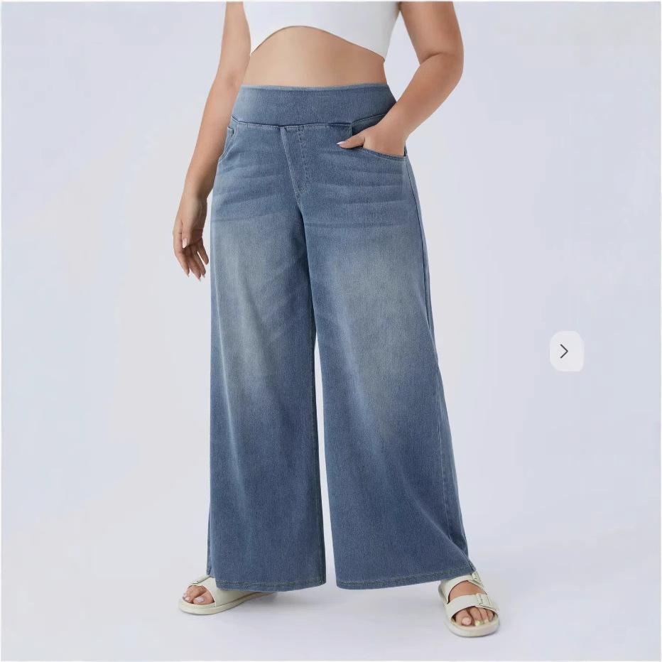 Women Baggy Jeans Streetwear High Waist Wide Leg Denim Pants Retro Elastic Waist Blue Loose Female Trousers
