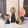 Gold-plated Hammer Pattern Ceramic Vase Creative Plant Pots Table Decoration Flower Arrangement Floral Vase Room Aesthetic Decor