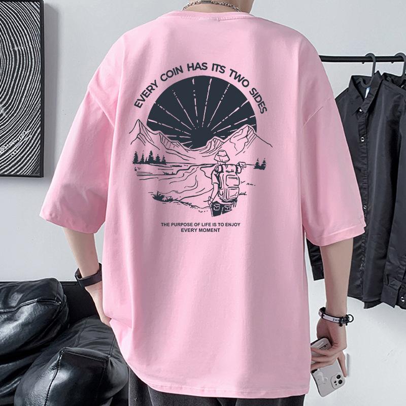 Heavyweight Combed Cotton T-Shirt Men's Oversized Drop Shoulder O-neck Tee