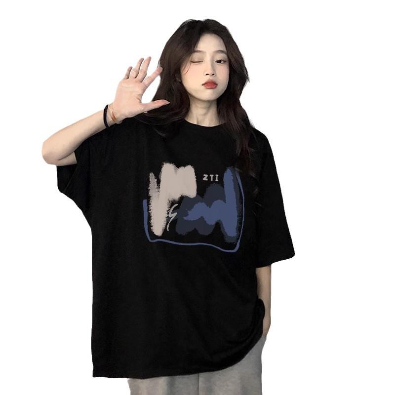 Women's Hong Kong Retro Chic Loose Black Cotton Short-Sleeve T-Shirt
