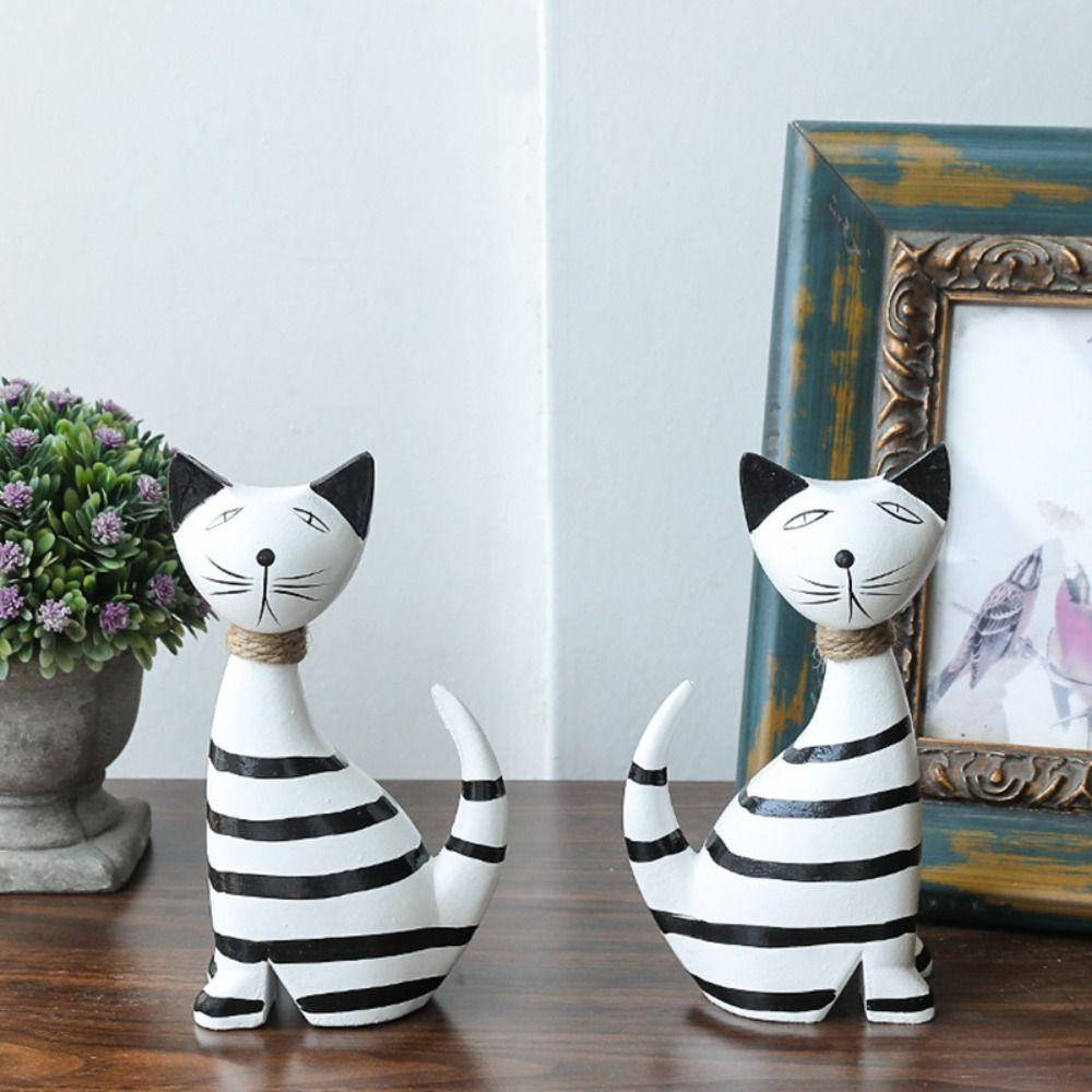 2pcs Minimalist Cat Statue Modern Miniatures Figurine Crafts Animal Sculpture  New Year