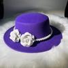 French Retro Pearl Flower Wool Flat Top Top Top Hat Autumn and Winter Small Fragrant Wind Big Brim Street Shot British Woolen Hat