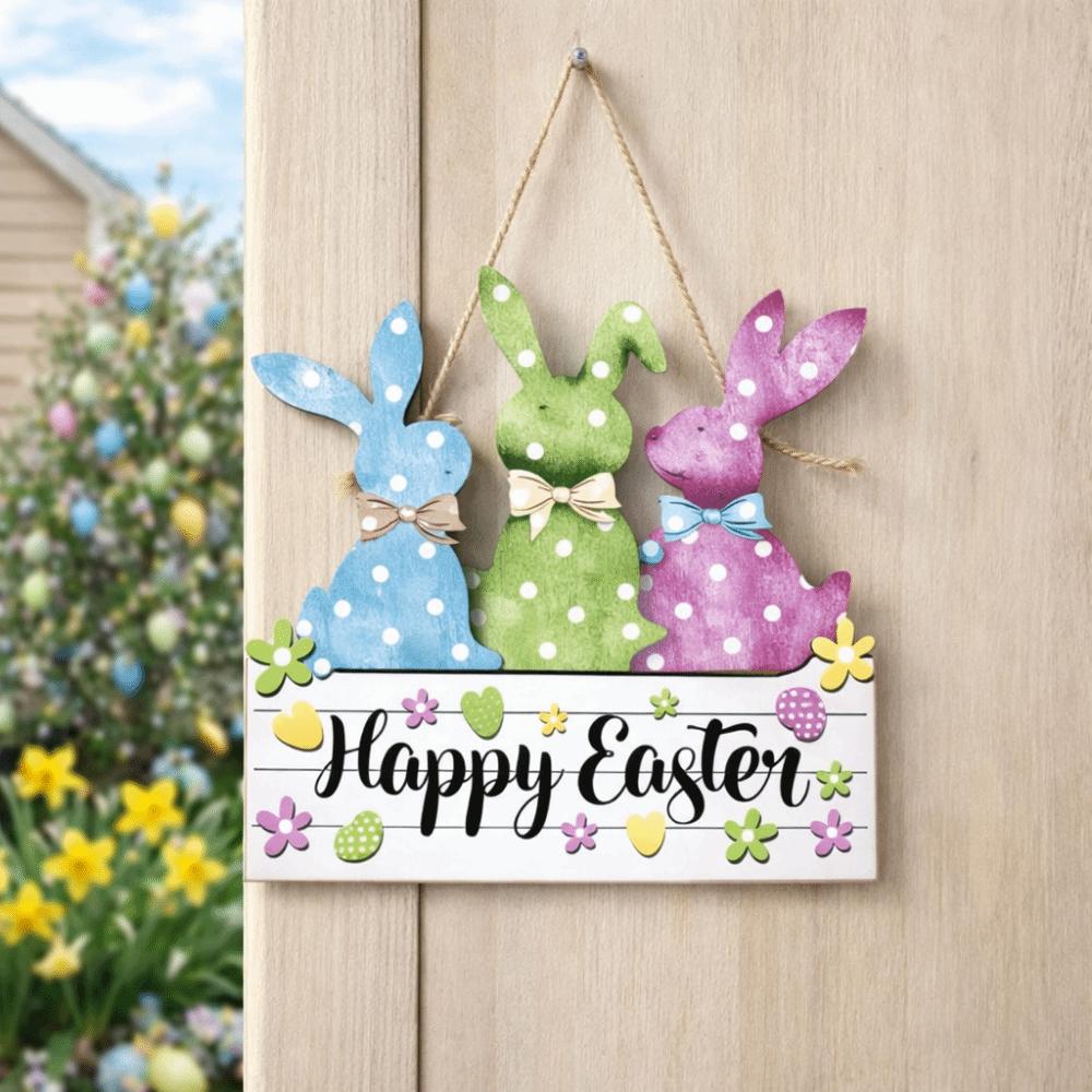 Colorful Easter Door Hanging Decor Reusable Rabbit Door Hanging Wooden Sign Plaque Photo Props