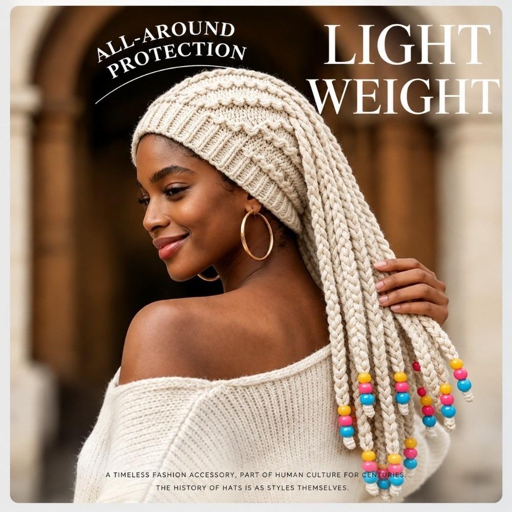 Knitted Dreadlock Hat Color Bead Decor Braided Wig Hat Colorful Dreadlock Beanie Fashion Shooting