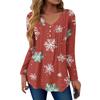 Women's Fashion Casual Christmas Tree Print V-Neck Decorative Button Long Sleeve T-Shirt Top