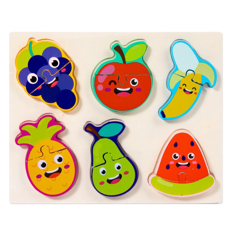 Wooden Childrens 3d Puzzle Set With Animal And Dinosaur Figures For Early Education Fruit