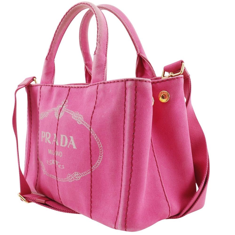 Prada Canapa Handbag 2WAYShoulder Tote Bag Pink Canvas Women Used