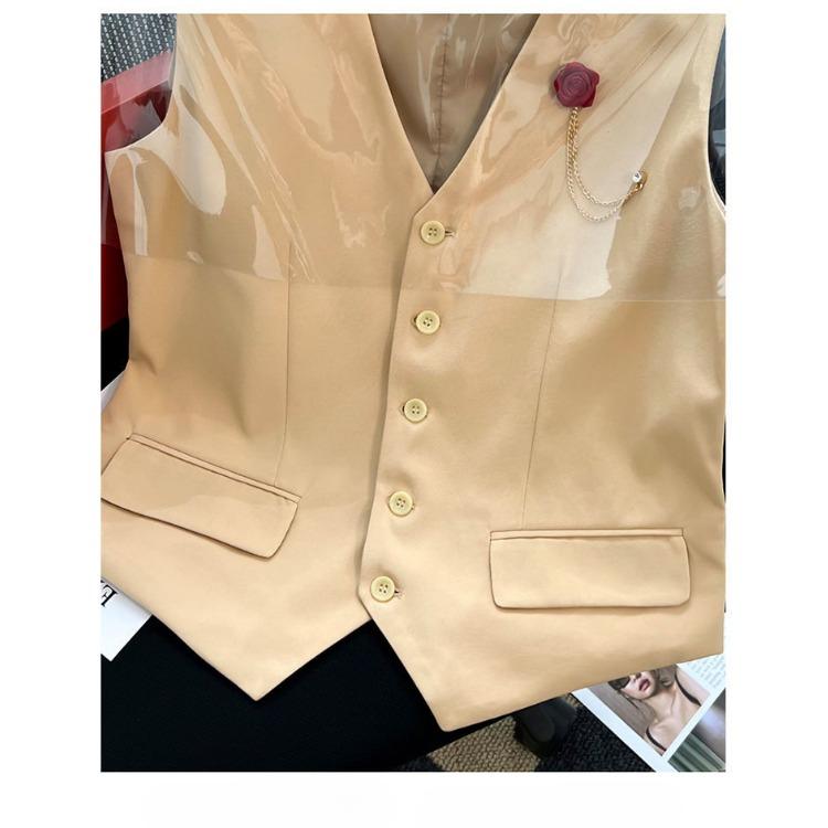 Gilet d'été fin pour femme, chic et amincissant, couleur unie, style coréen, col en V, simple boutonnage, camisole, gilet