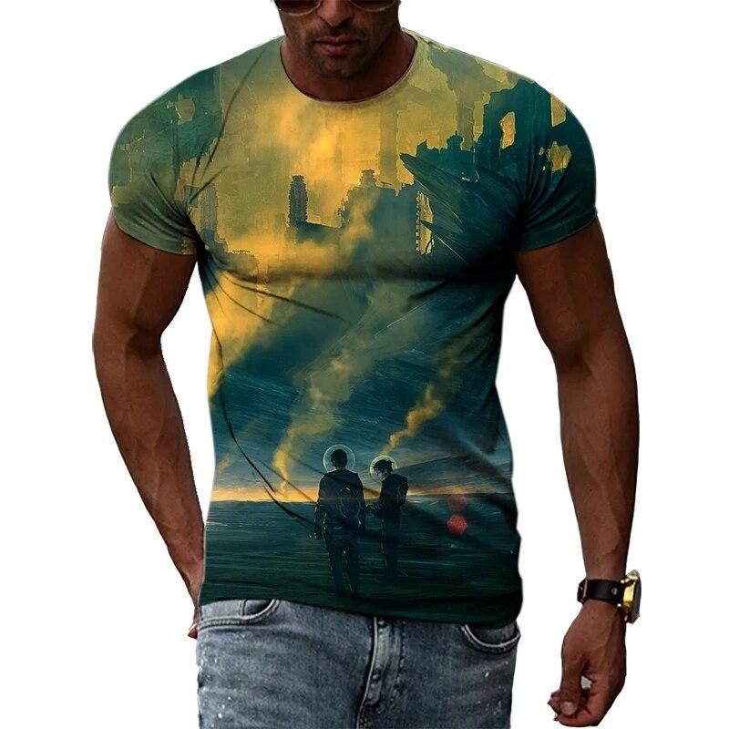 Fashion New Creative Cosmic Planet Graphic T Shirts Summer Men Casual Science Fiction Pattern Printed O-neck Short Sleeve Tops
