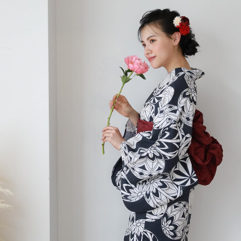 16 Patterns To Choose from Yukata Heko Obi Set Tokimeki Summer Love Yukata Heko Obi 2 Piece Set Pattern On Navy (15.Mari Background)