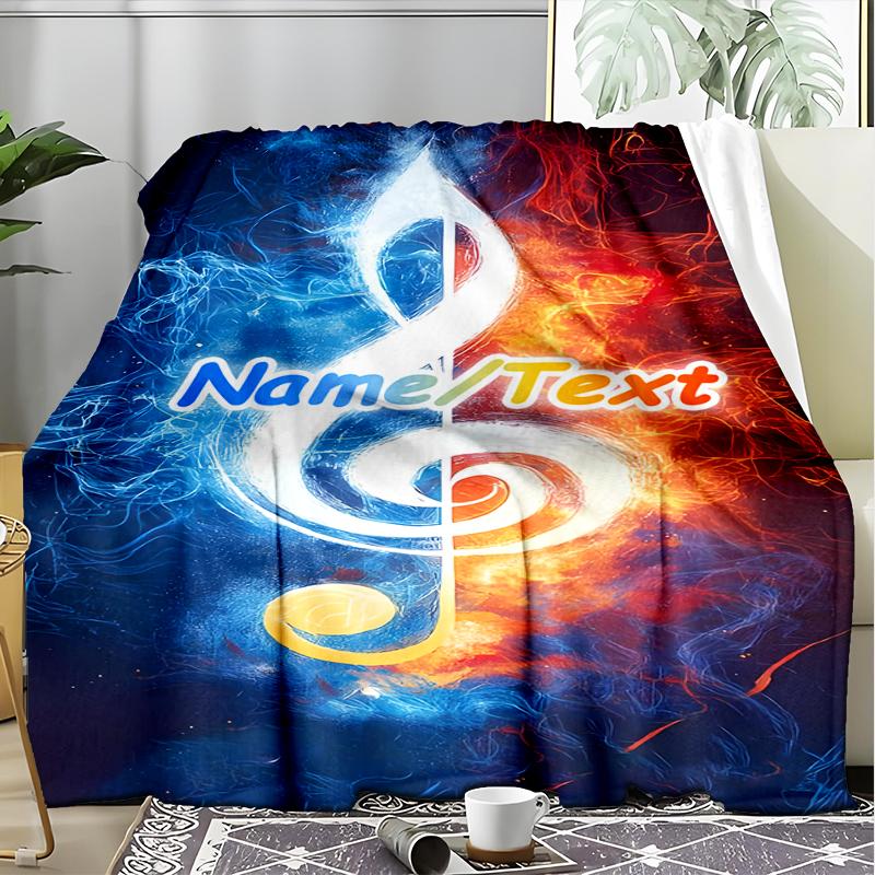 1PC Custom Name Music Fire Artwork Outdooor Flannel Blankets Throw Blanket All-Season Throw Gift Bedspread for Couch, Bed, Camping Holiday Birthda
