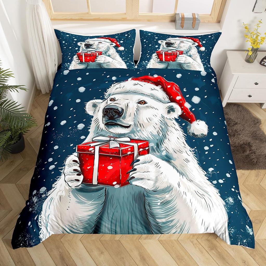 Bear Duvet Cover Sets Bedding Set For Kids Boys Girls Teens Wild Animal Winter Quilt Covers With 2 Pillow Cases Full Size 3 Pcs