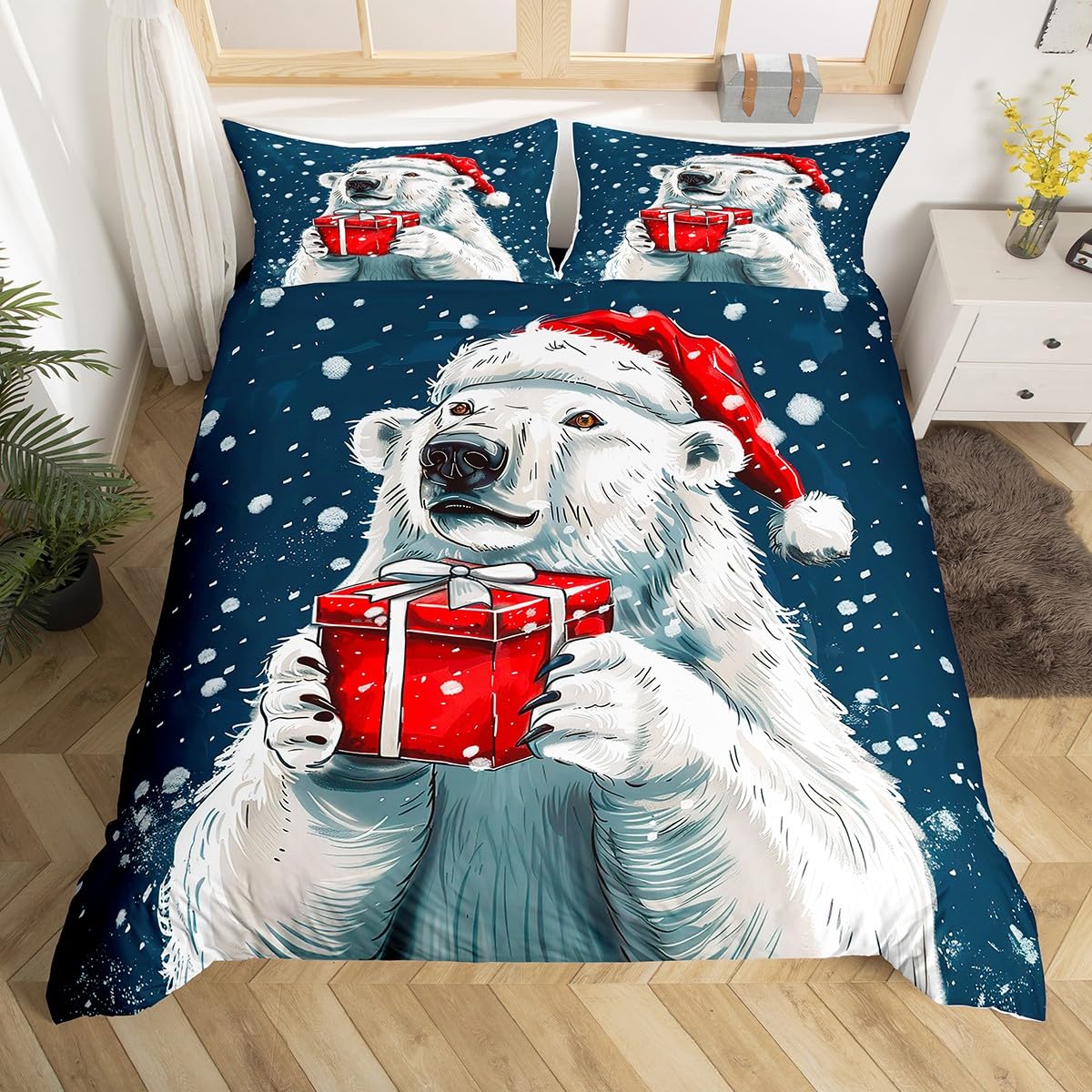 

Bear Duvet Cover Sets Bedding Set For Kids Boys Girls Teens Wild Animal Winter Quilt Covers With 2 Pillow Cases Full Size 3 Pcs EU Single(135x200cm)