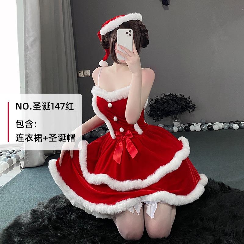 Christmas Costume Cosplay Bunny Dress Uniform New Robe Red Velvet Suspender Dress