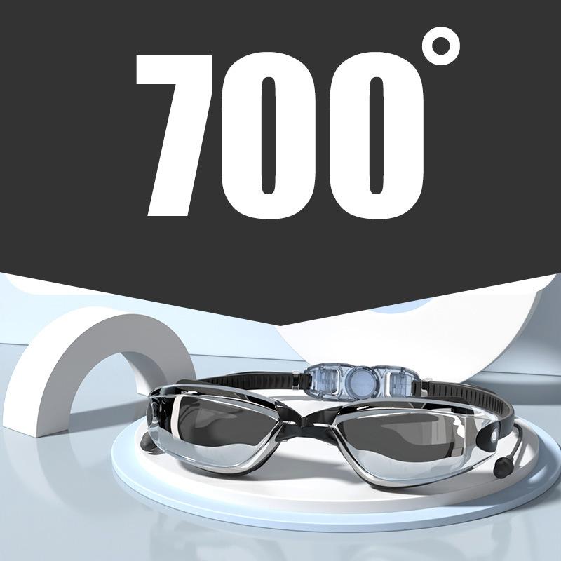-1.5~-8.0 Adult Myopia Swimming Goggles Waterproof Anti-fog HD Transparent Electroplated Large Frame With Earplugs