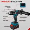Perceuse à percussion électrique sans balais 1500 W, couple 20 + 3, tournevis électrique 3 en 1, perceuse à percussion, outils électriques pour batterie Makita 18 V