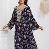 Long Sleeve Dress Print Loose Women's Dress Ethnic Lace Flared Sleeve Dress